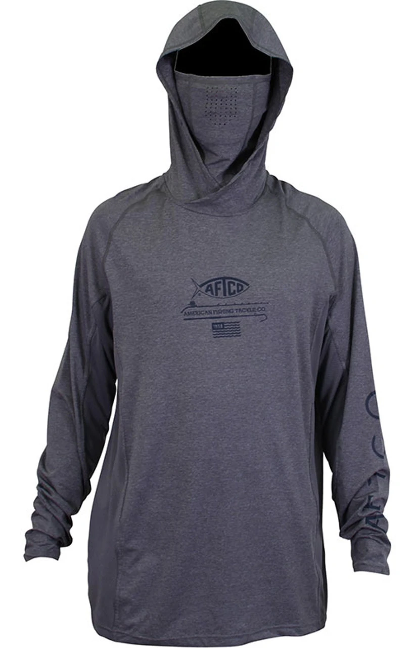 Aftco Barracuda GeoCool Hooded Long Sleeve Performance Shirt - Gray Heather - M 1 Aftco Barracuda GeoCool Hooded Long Sleeve Performance Shirt - Gray Heather - M