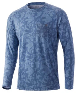 Huk Waypoint Running Lakes Long Sleeve Shirt - Titanium Blue - Large
